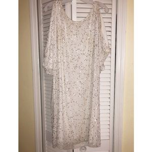White with sequins dress; midi; off shoulder